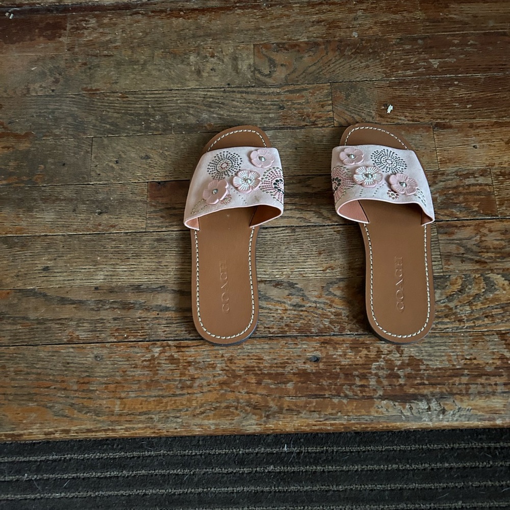 Coach Pink Floral Slide Sandals